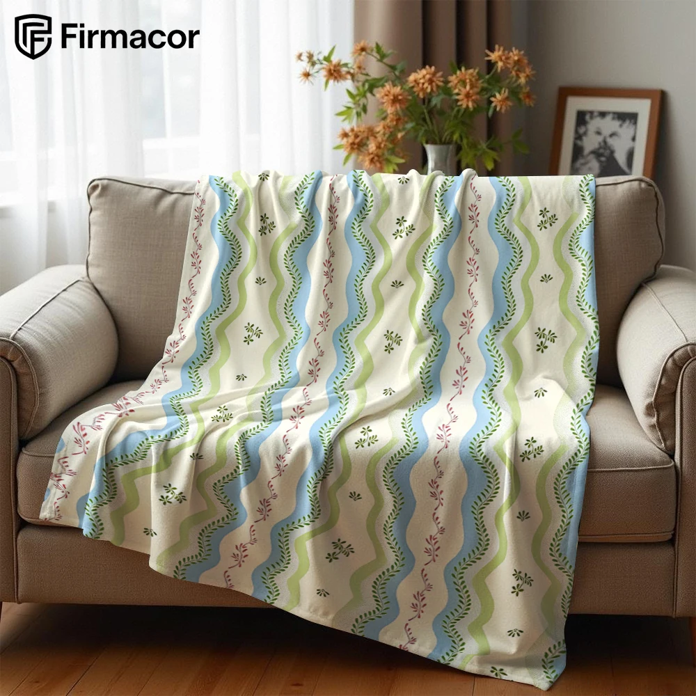 Blue Green Wave Leaf Lightweight Microfiber Soft Christmas Fleece Blanket Warm Cozy Throw for Bed Sofa Office Travel All Season