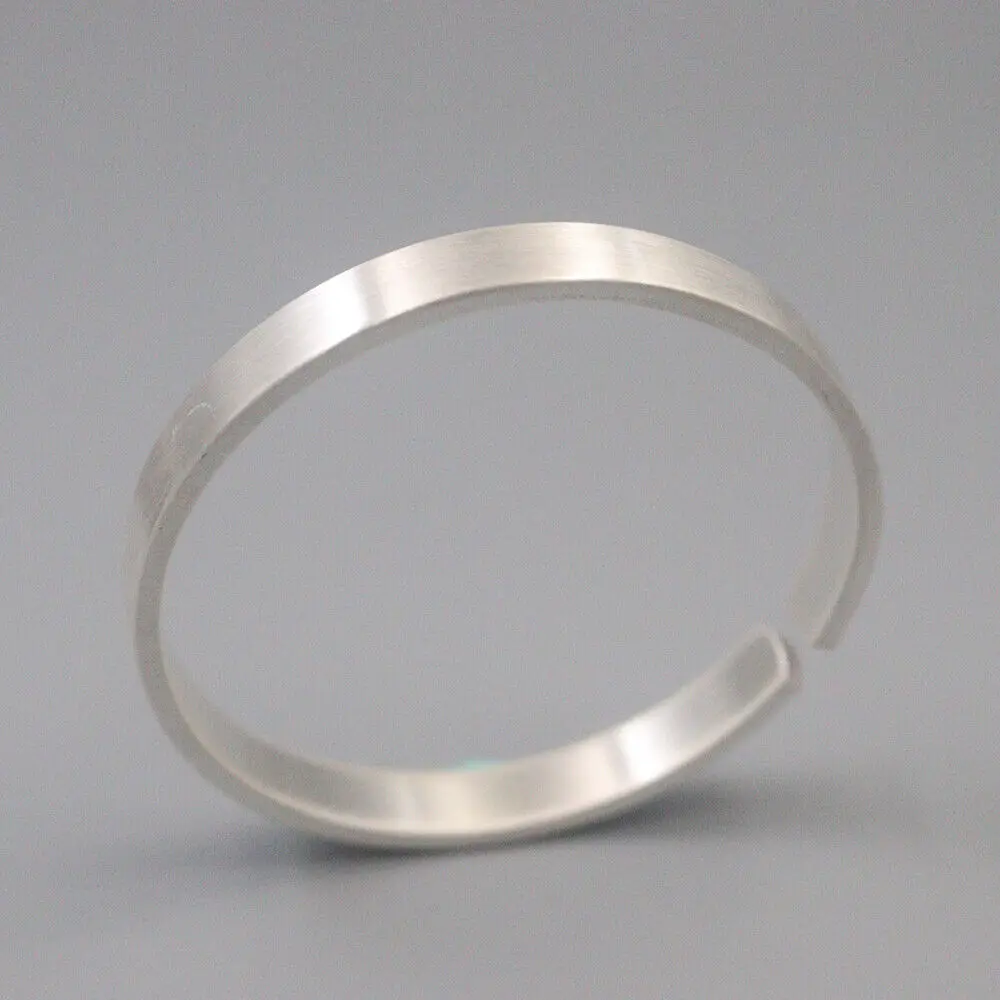 Solid 999 Fine Silver 8mm Matt-Finish Open Bangle Unisex Cuff 2.56inch Dia.
