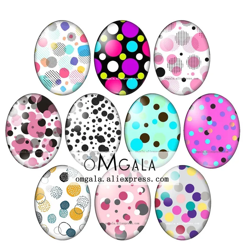 Beautiful Colorful Dots Painting Patterns 13x18mm/18x25mm/30x40mm Oval photo glass cabochon flat back Making findings