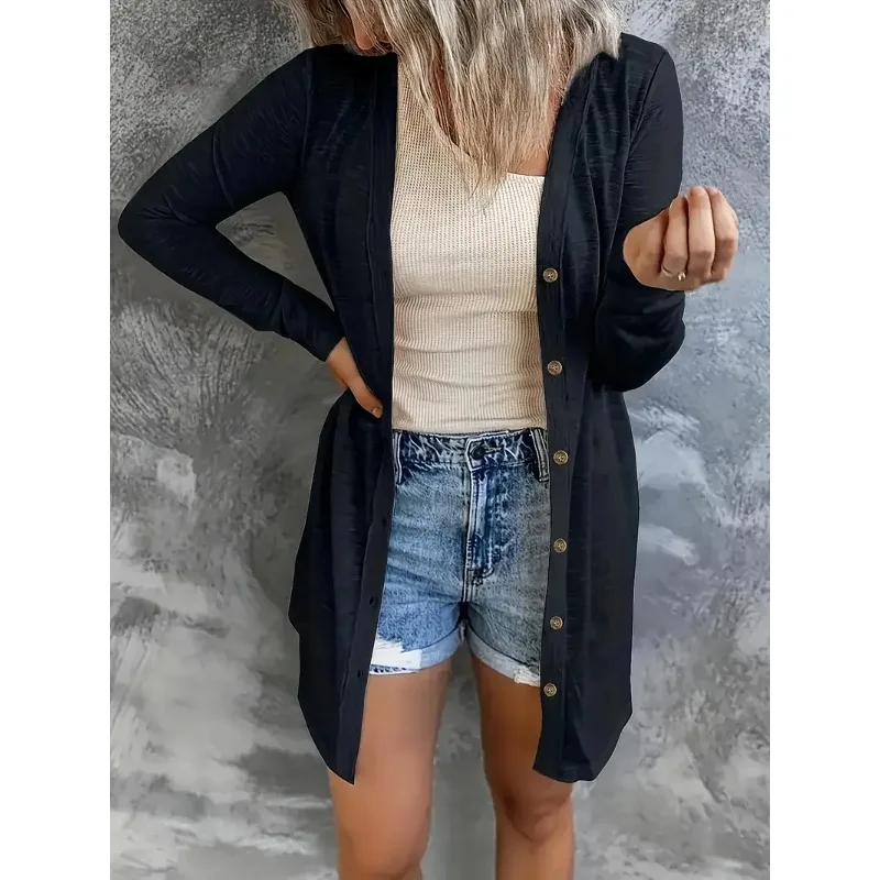 

Plus Size New Women's Fashionable V-Neck Solid Color Cardigan Women Casual Polyester Knit Sweater Long Sleeve Shirt