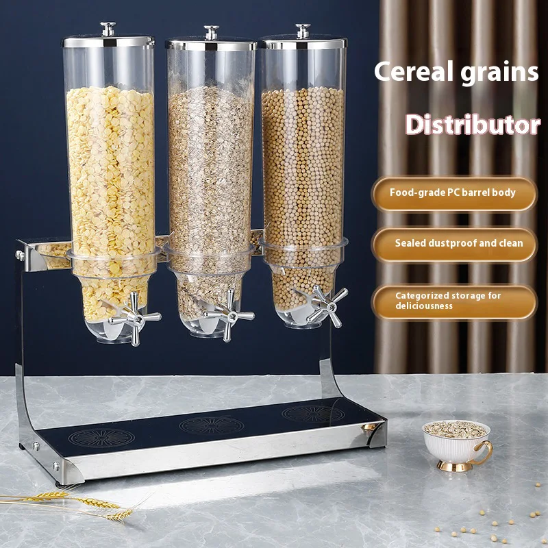 Stainless Steel Cereal Dispenser Buffet Grain Dispenser Hotel Storage Tank Oatmeal Cereal Separator Transparent Large Capacity