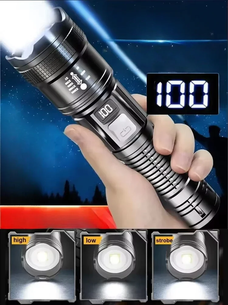 Lampe de poche 100000 Lumens, torche tactique Portable Rechargeable, lanterne étanche pour le Camping en plein air, cadeau parfait pour les hommes