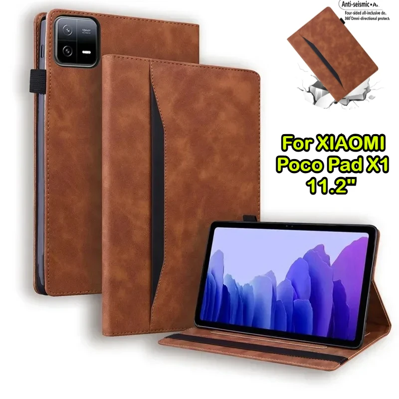 

Чехол-кошелек из искусственной кожи Business Folio для нового Xiaomi Poco Pad X1 M1 8/7/6/5 Pro 11,2 11 Redmi Pad 2 Pro 12,1, мягкая задняя крышка из ТПУ