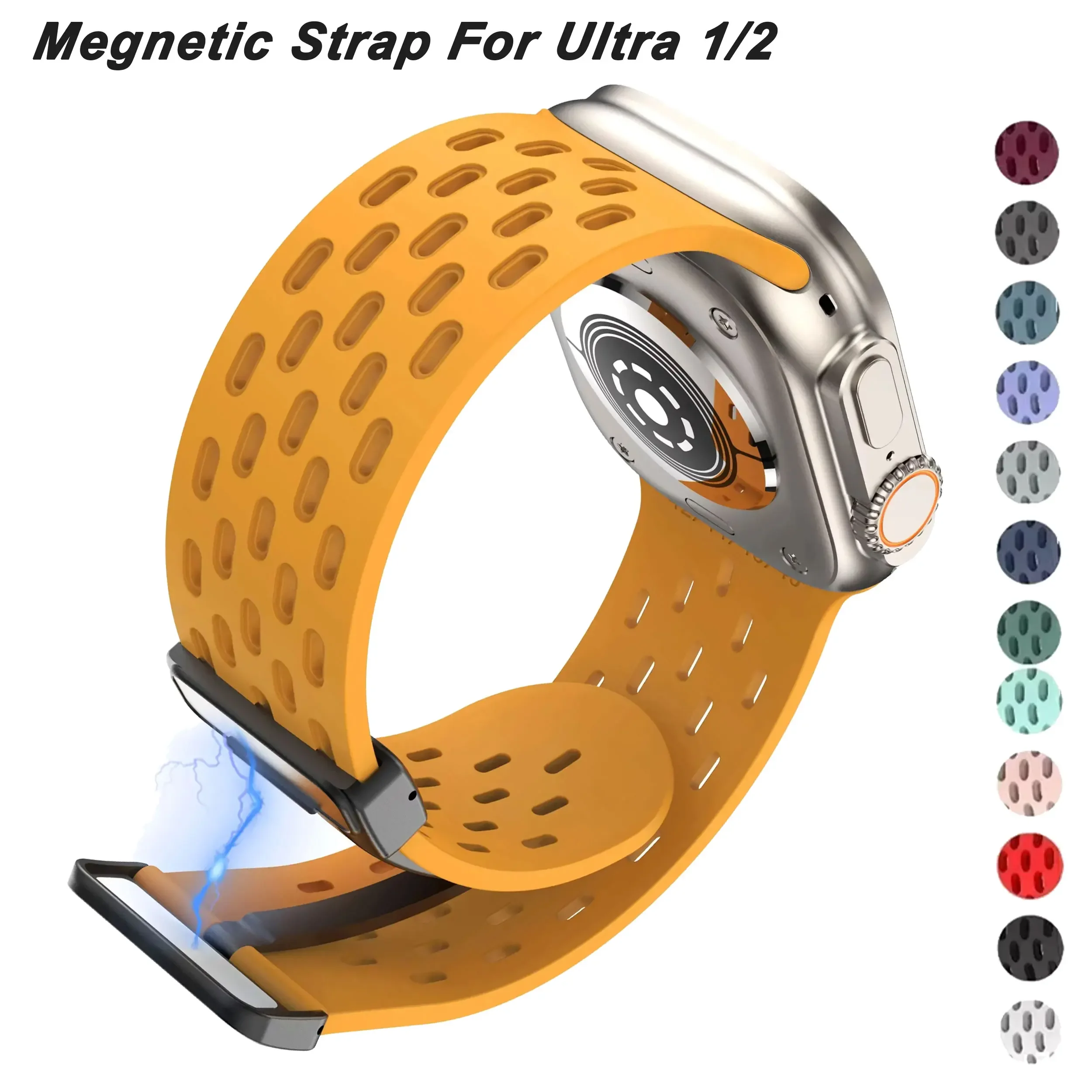 Magnetic Strap For Apple watch ultra 2 band 49 44 45 40 41 38mm S10 42 46 MM Silicone Bracelet iWatch Series 9 7 8 se 6 5 Correa