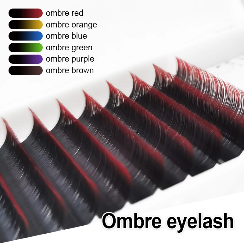 Mix Length Ombre Colored Individual Eyelashes Extension Green Red Blue Purple False Eyelashes Colorful Cilia Ombre Eyelashes