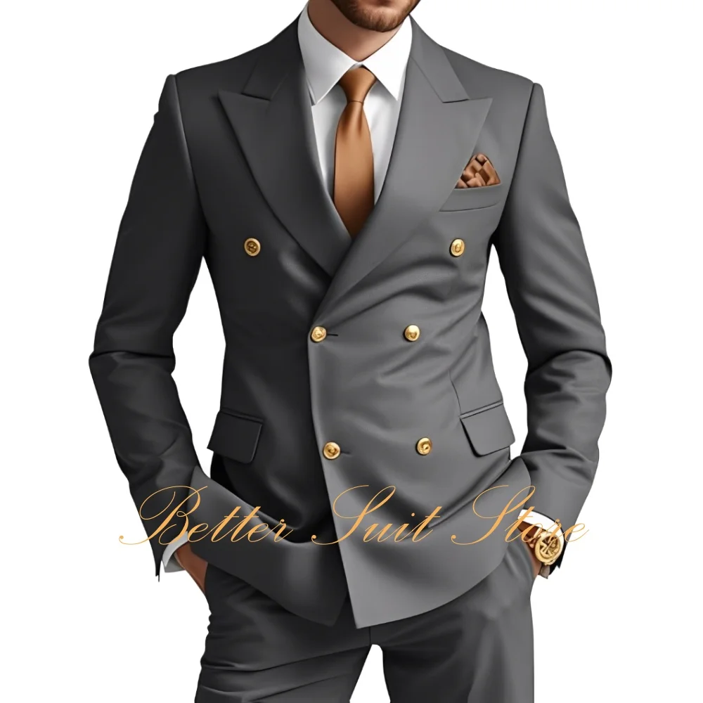 بدلة رجالية رسمية 2 قطعة سليم صالح مزدوجة الصدر السترة فستان أطفال مع سروال داخلي بلون العريس سهرة ل بدل رجالي الزفاف