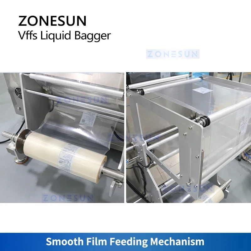 ZONESUN VFFS Liquid Bagger Monoblock Saus Panas Cuka Sirup Bumbu Kemasan Sachet Mesin Pengisian dan Penyegel ZS-FSMP8