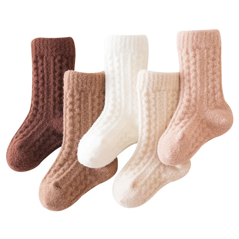5 Pairs Baby Socks Autumn Winter Thickened Fleece-Lined Soft Children Warm Mid Tube Kids Socks