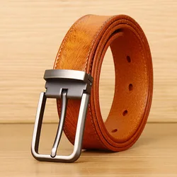 Men's leather belt, alloy buckle, retro smooth top layer, cowhide lazy belt, personalized and stylish men's belt