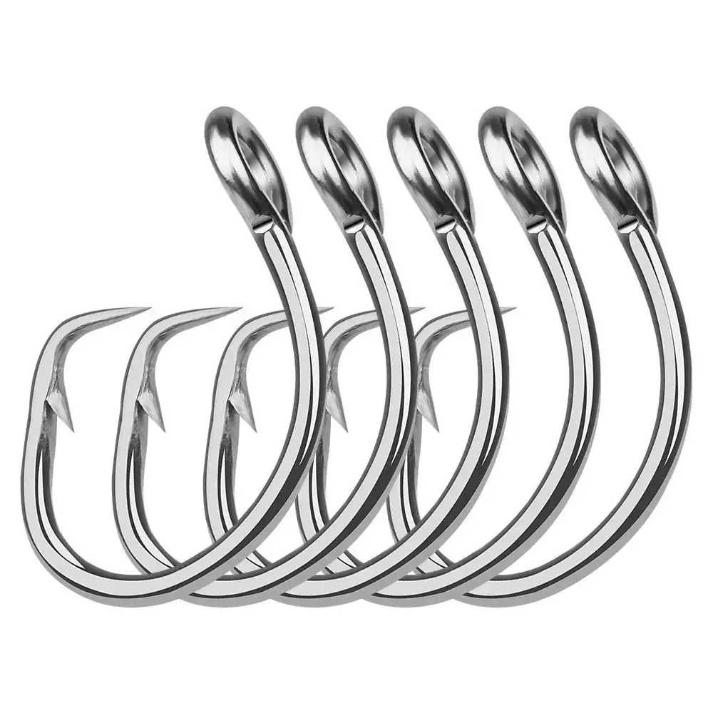 5pcs Stainless Steel Giant Fishing Hook 11/0#-16/0# Trolling Fishing Tuna Hook Anticorrosion Forged Circle Hook Fishing