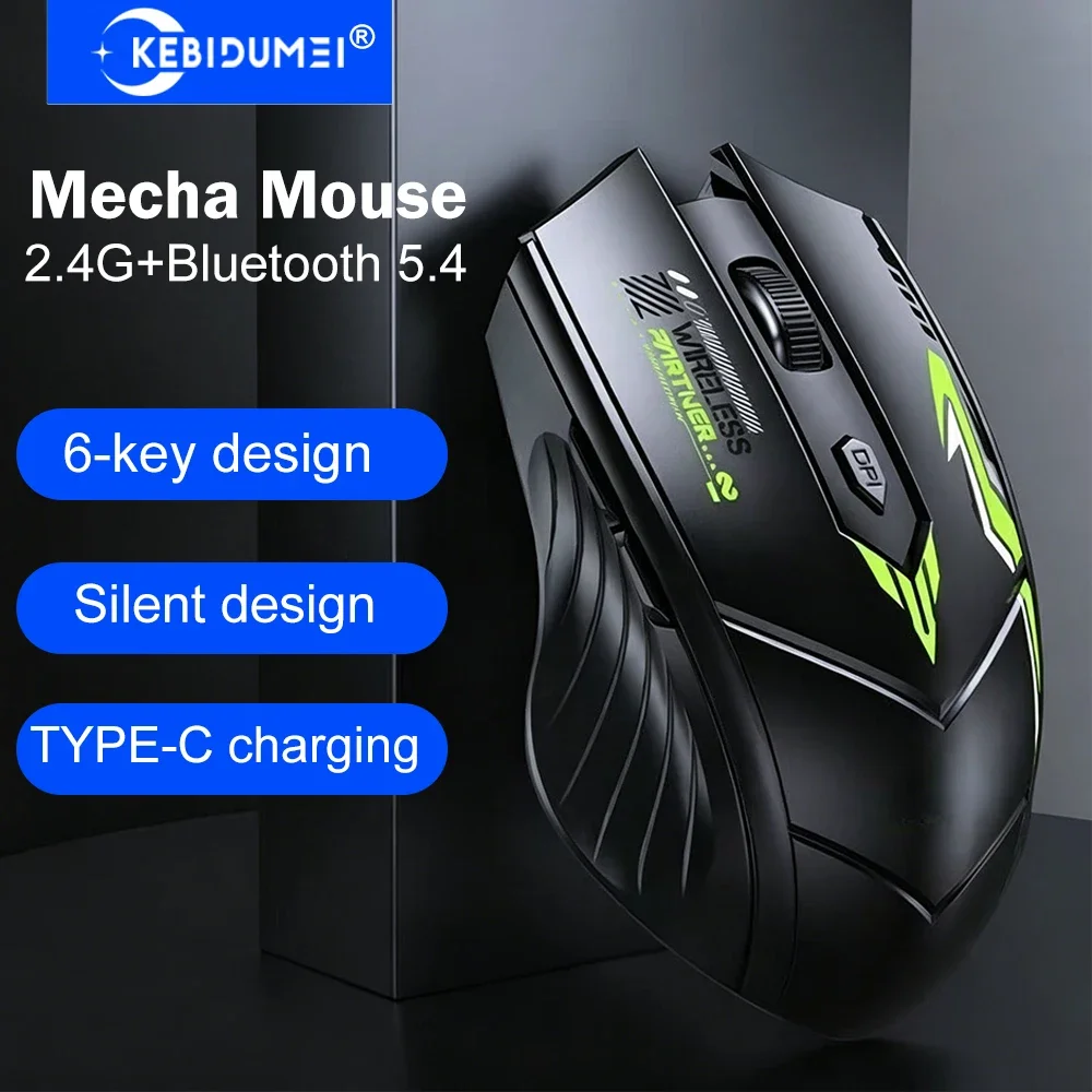 Ratón inalámbrico KEBIDUMEI 2,4G Bluetooth 5,4, ratón recargable silencioso de 6 teclas, ratón ergonómico para juegos, ordenador, portátil, Macbook