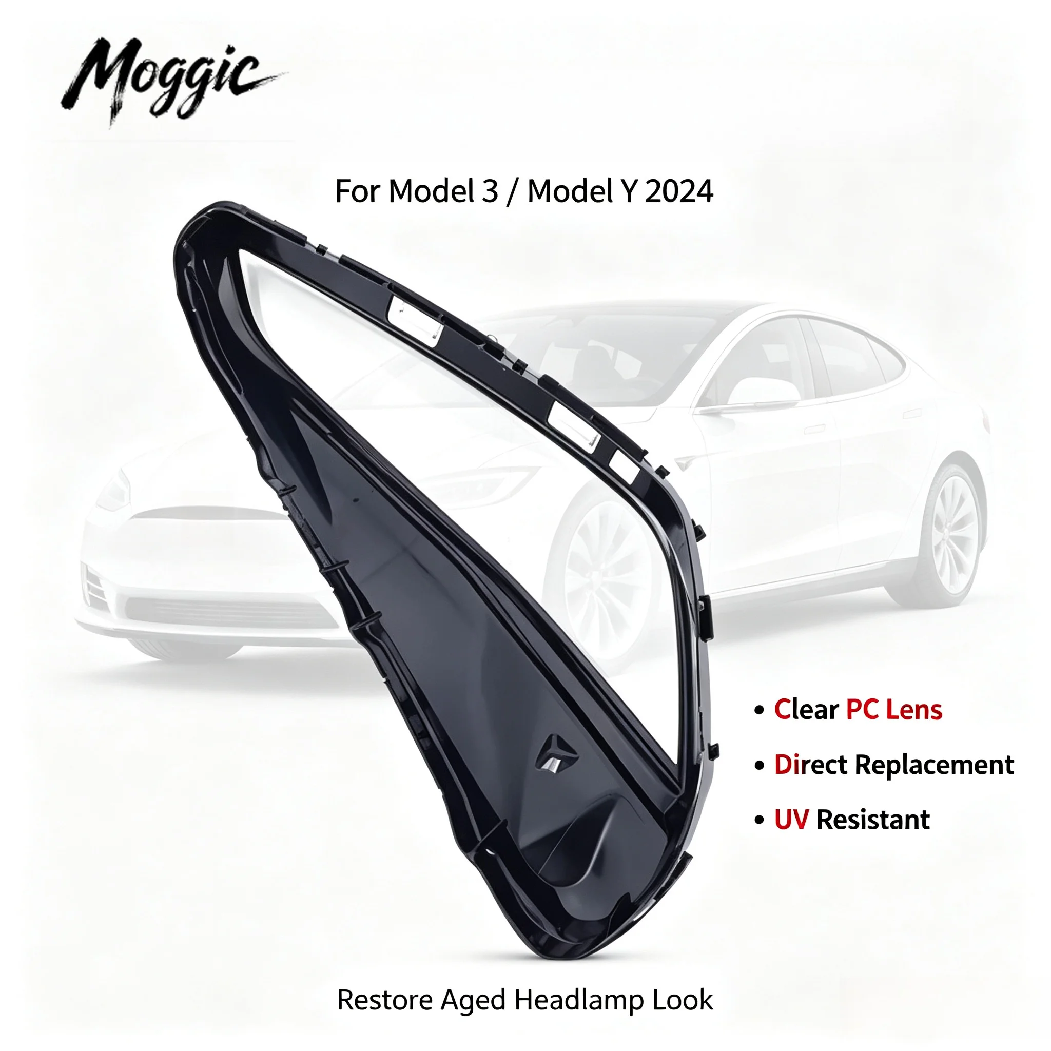 Moggic Replacement Headlight Lens Cover Compatible With Model 3 Years 2017 To 2023 Performance Long Range Standard Trim