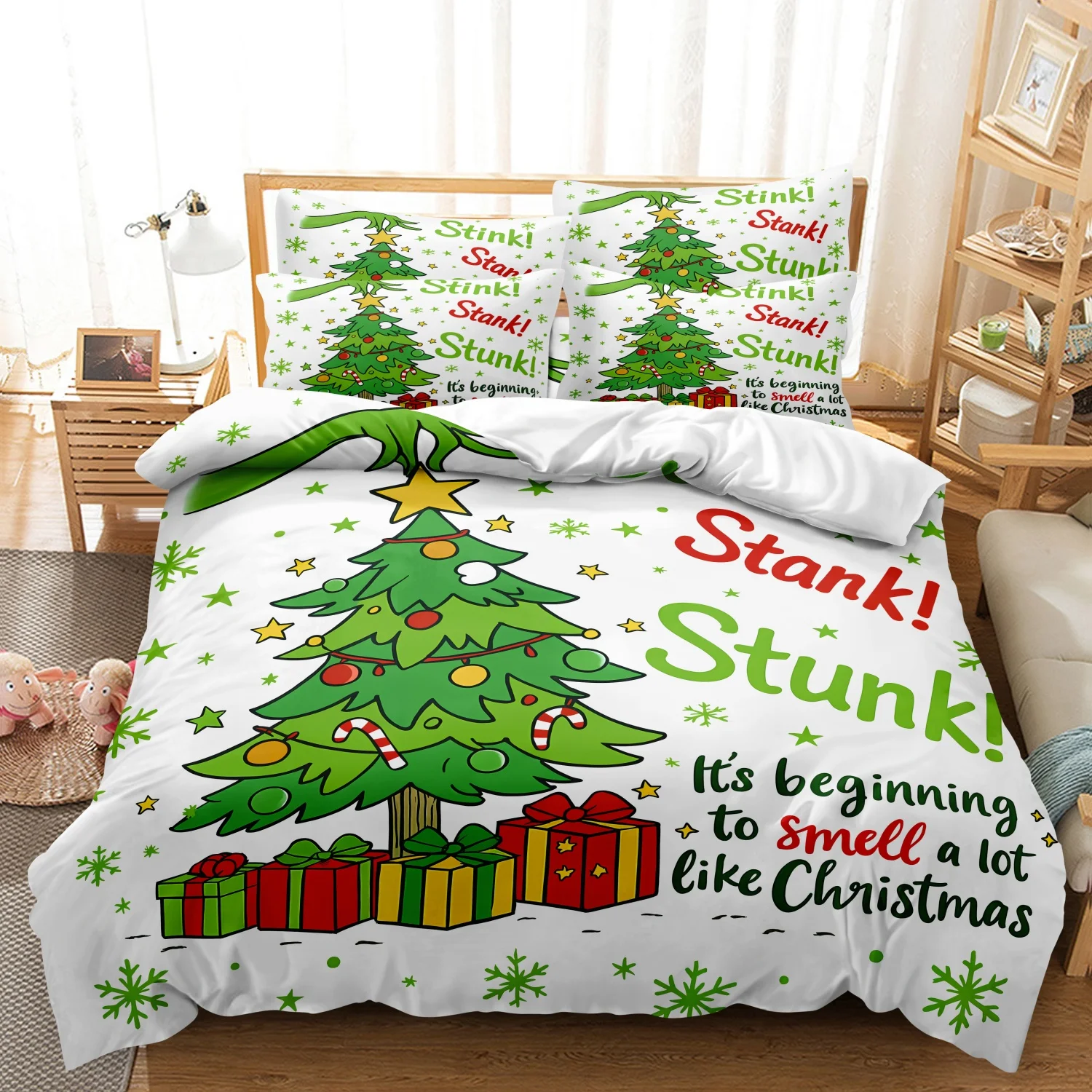 3pcs Christmas Tree & Snowflake Duvet Cover Set - Festive Holiday Bedding With 