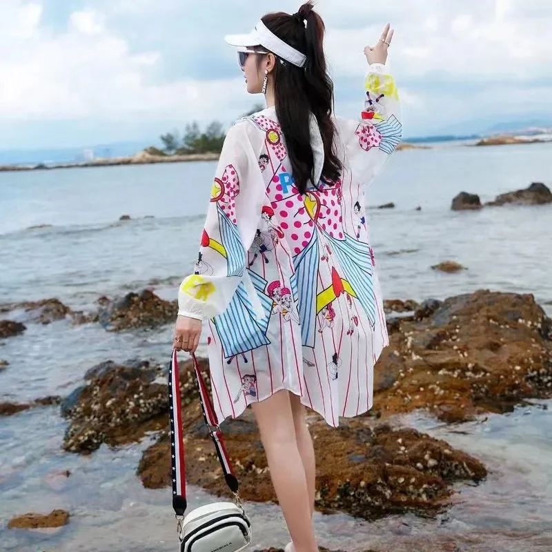 Spring/Summer 2024 New Korean Fashion Print Sunscreen Clothing Women's Long Joker Sun-Protective Clothing Loose Plus Size