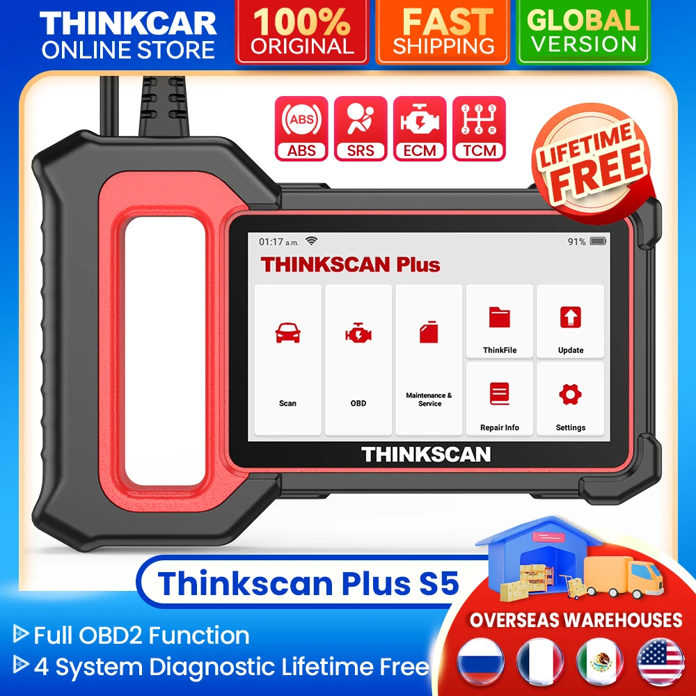 THINKCAR Thinkscan Plus S5 Automotive OBD2 Scanner Car Diagnostics Tool With ECM ABS SRS Transmission System Code Reader Scan