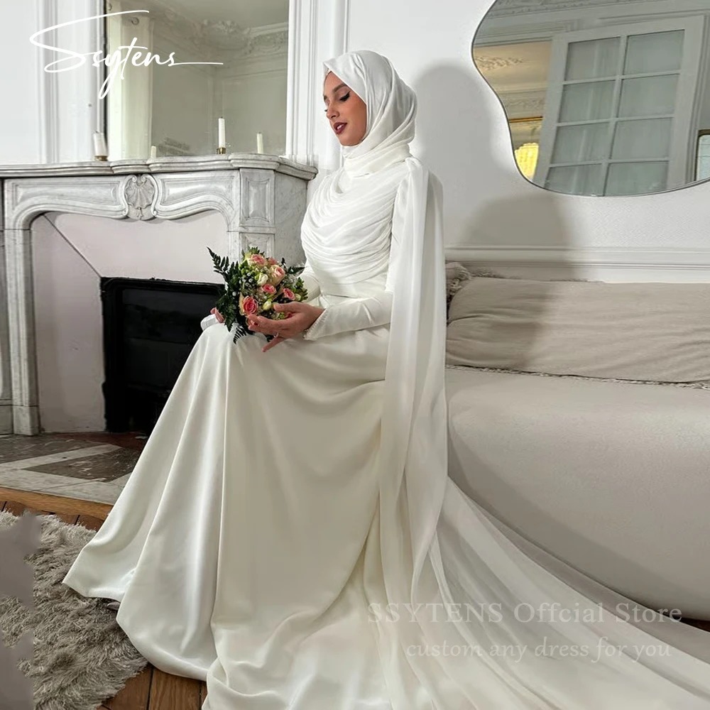 

SSYTENS Modest Muslim Wedding Dresses Pearls O Neck Bride Dresses Customized Arabic Bridal Gowns Long Sleeves Vestido De Noiva