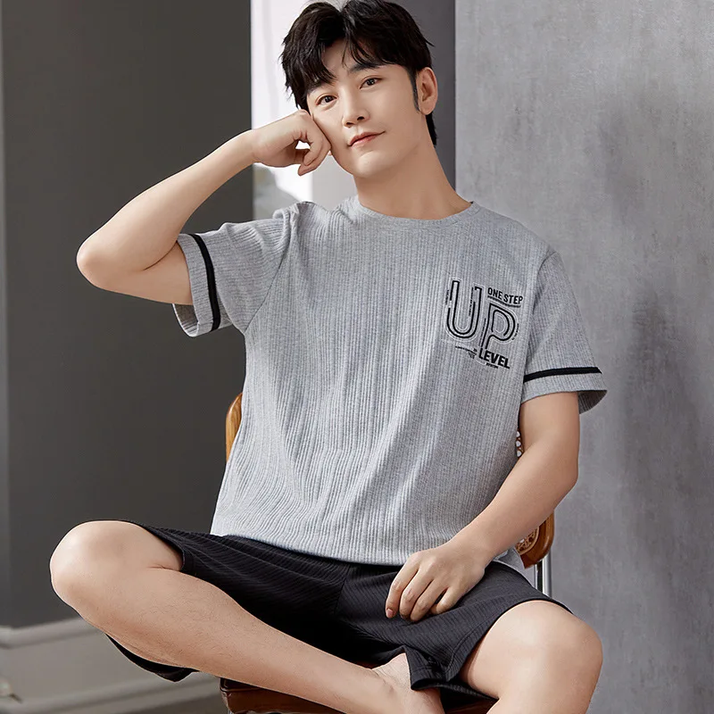 New Summer Fashion Men Soft Cotton Pajamas Set L-3XL Sleepwear Pijamas Elastic Short Sleeve Shorts Homewear for Young Men