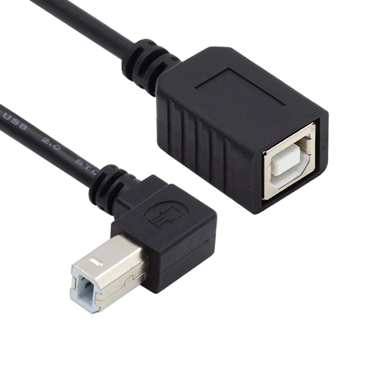 Cablecc Angled 90 Degree USB 2.0 Type B Male to Female  Extension Cable for Disk Printer Scanner 20CM