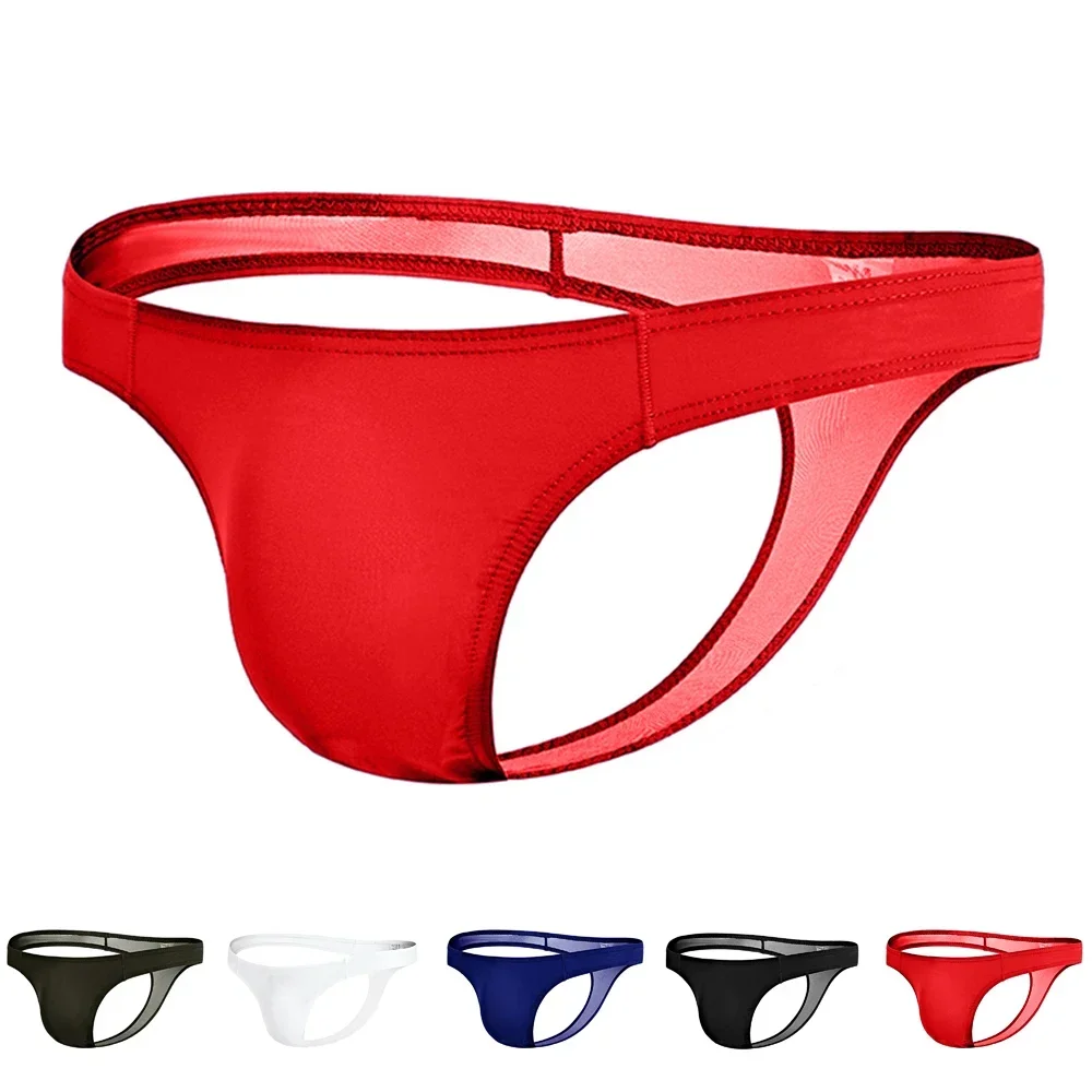 Men\'s Sexy Solid Color Underwear Comfortable Breathable Convex Bodycon Triangle Briefs Male Ultra-Thin T-Tack G String Thongs
