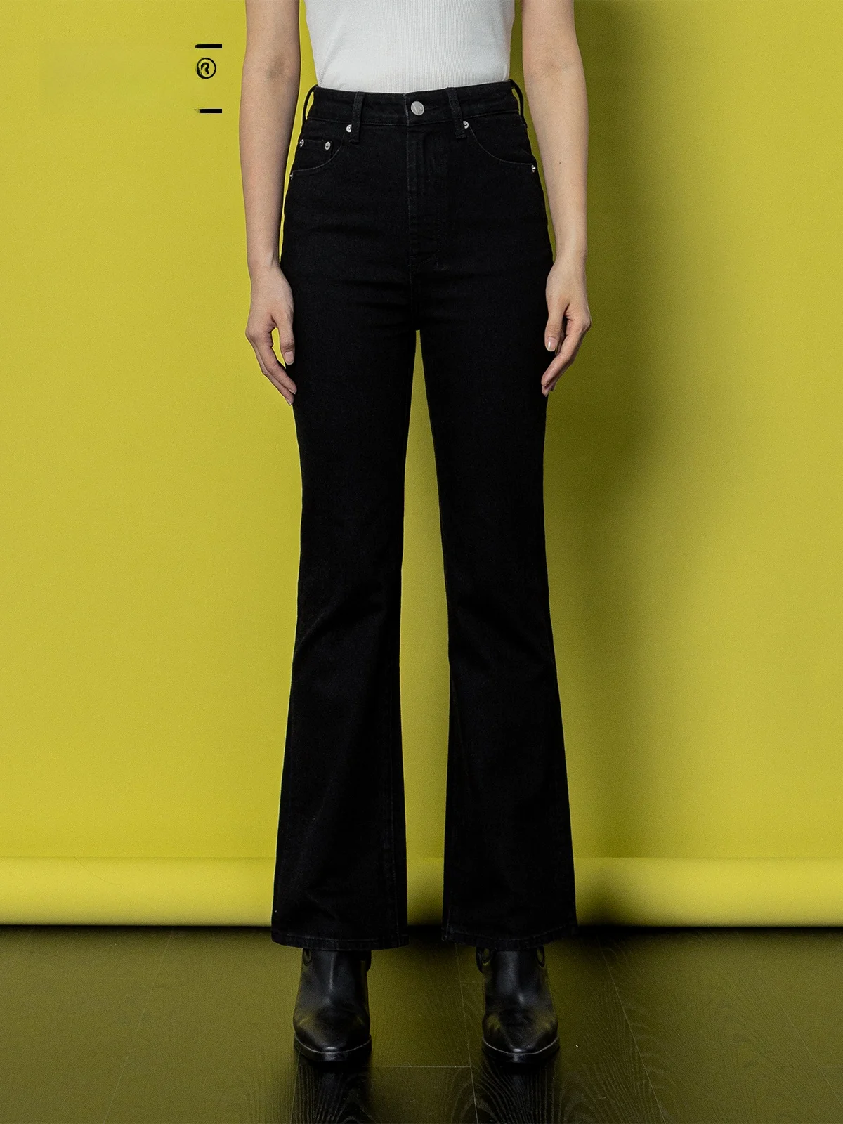 

DD Denim W Series Роскошная ткань Bla Слегка эластичная осенне-зимняя утягивающая джинсы-колокольчики с высокой талией, хлопковая эластичная джинсовая ткань