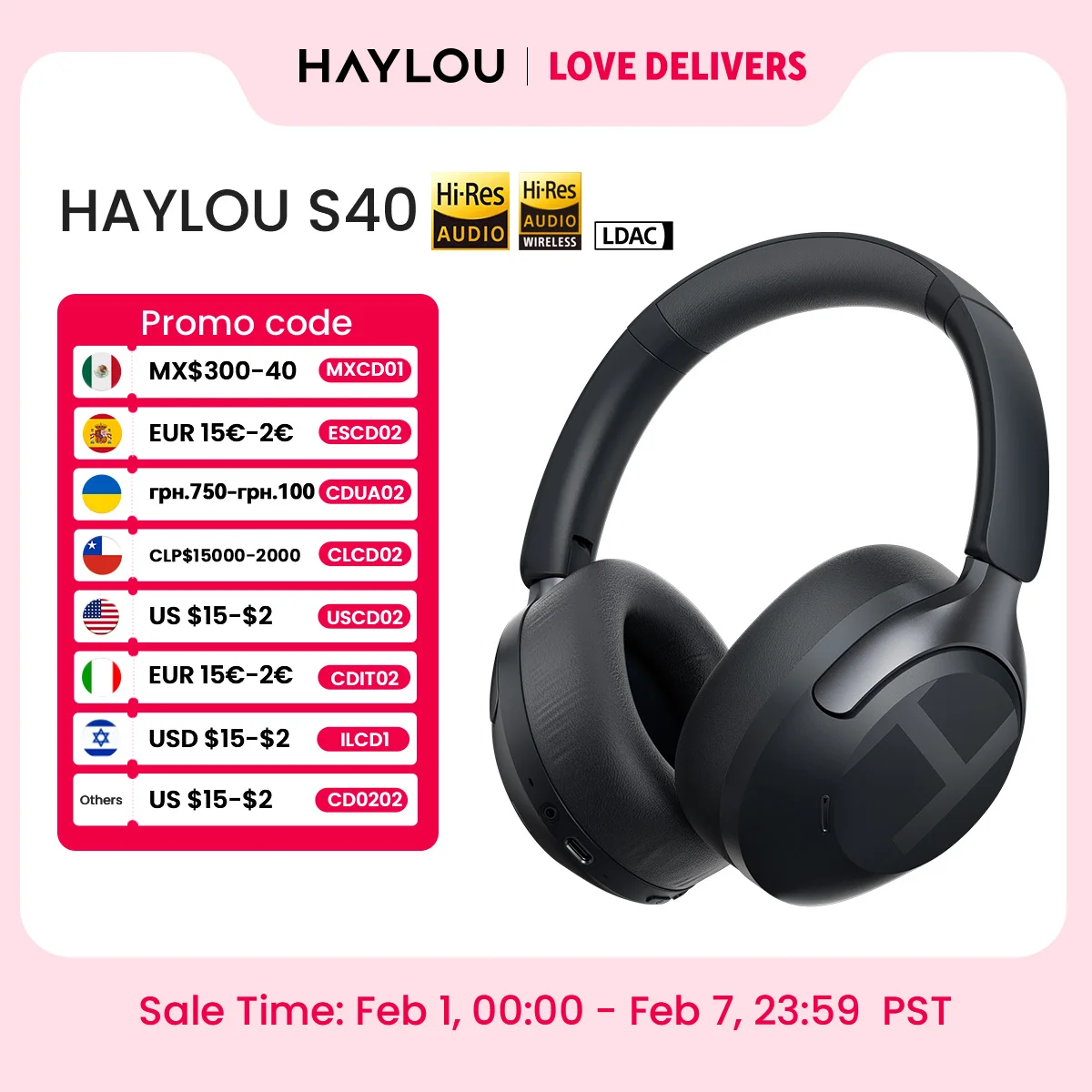 HAYLOU S40 ANC Wireless Headphone 50dB Noise Canceling Hi-Res 3D Spatial Audio Earphone with LDAC Bluetooth 6.0 Over Ear Headset