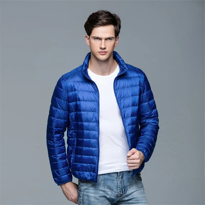 Chaqueta de plumón ultraligera para hombre, cortavientos de plumas, abrigo cálido portátil ligero, Invierno