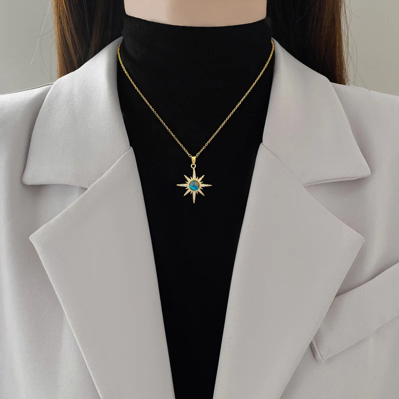 Stainless Steel Planet Sun Zircon Pendant Star Necklace For Women Gold Color Clavicle Chain Necklace Jewelry Mother\'s Day Gift
