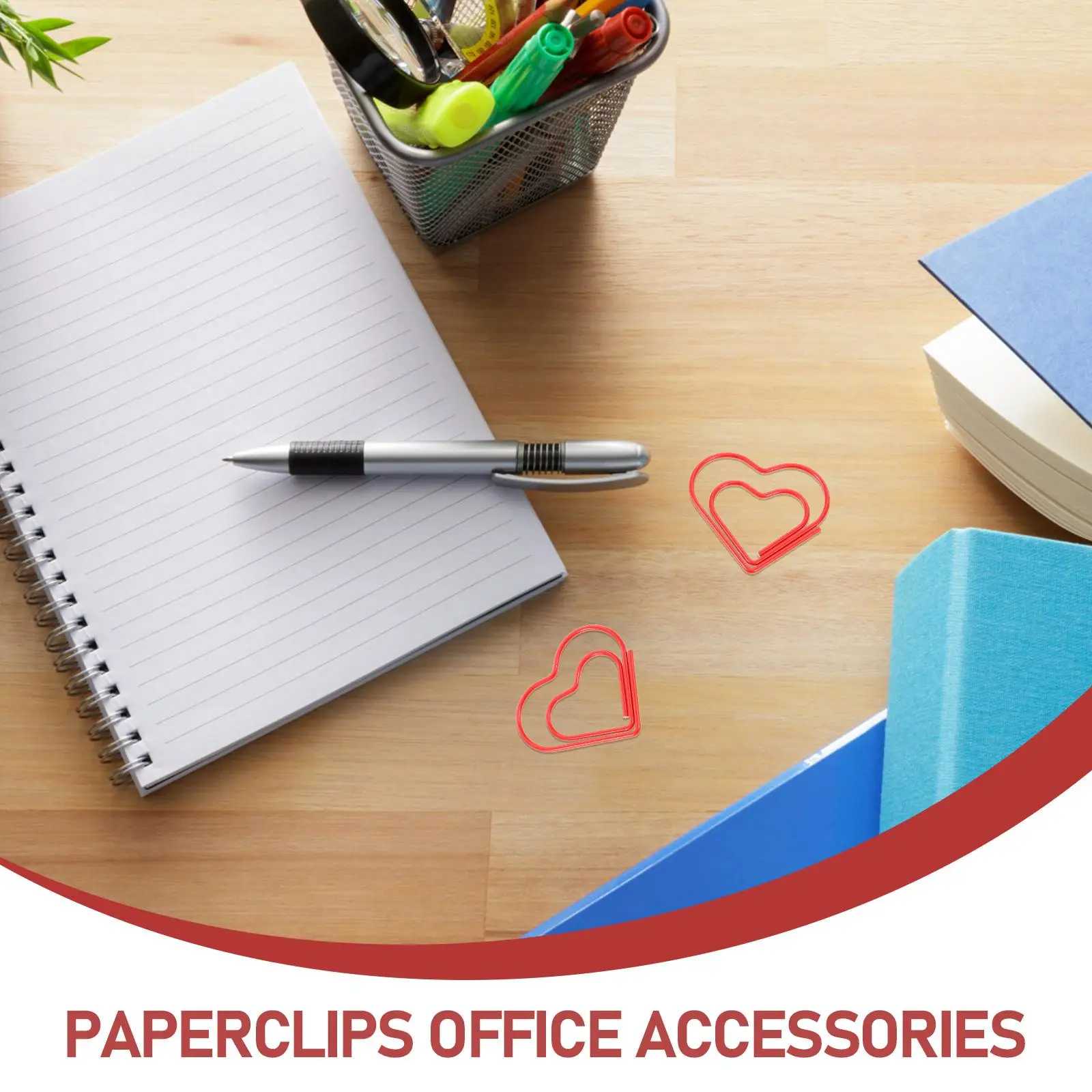 100 stuks paperclip liefde hart paperclips planner notitie clip papieren markering bindmiddel paperclip pin briefpapier kantooraccessoires (rood