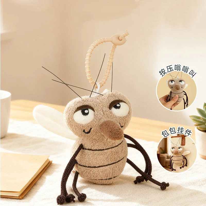 1pcs 10CM Soft Pressing Sound Mosquito Plush Toy Doll Funny Insect Stuffed Mosquito Toy Bag Hanging Dolls Children Birthday Gift