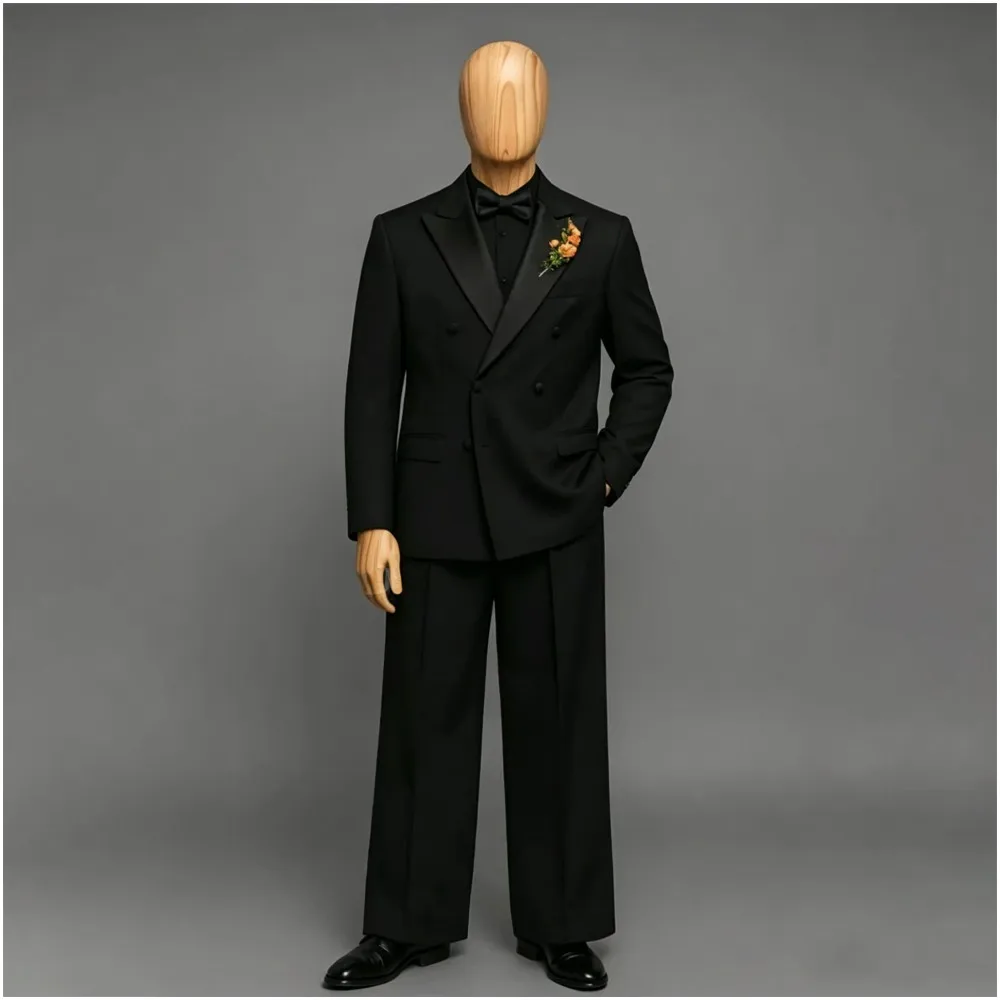 

Classic Black Men Suits Double Breasted Peaked Lapel Formal Business Wedding Groom Casual Daily Blazer Custom Male Clothing