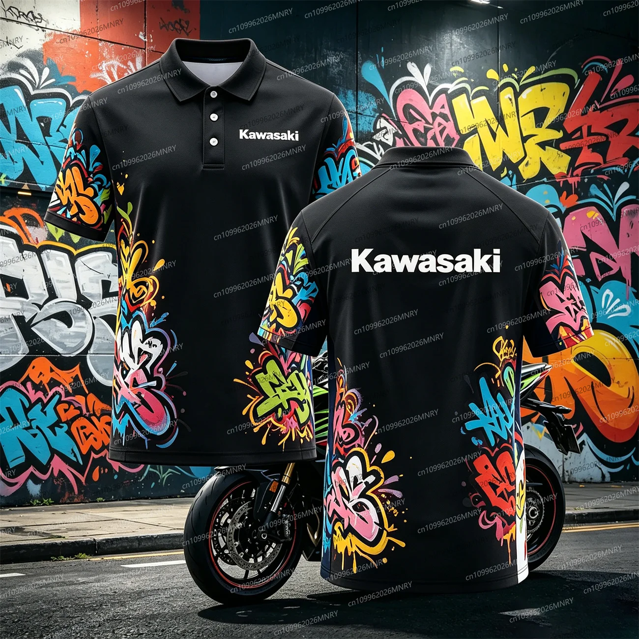 

Kawasaki Racing polo t-shirt men's polo shirts Men's Casual Sport Top Print Round Neck Breathable Daily Wear Women T-Shirt