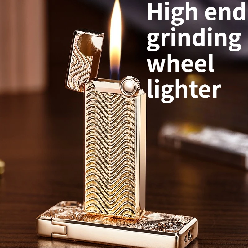 

Ultra Thin Metal High-end Grinding Wheel Inflatable Open Flame Lighter Mini Side Slip Retro Lighter Men's Gift
