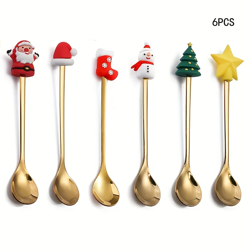 

6pcs Christmas Coffee Spoon, Doll Cute Coffee Spoon Set, Stainless Steel Mixing Christmas Spoon, For Restaurant Christmas Party