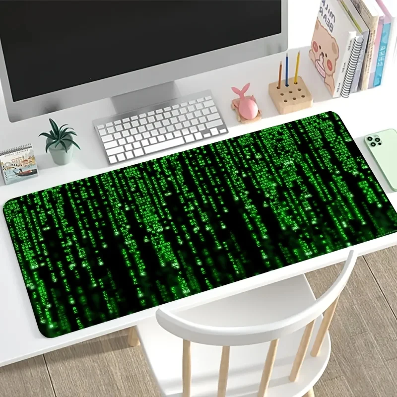 1 Large Gaming Mouse Pad with a Green Digital Matrix Flow Pattern on a Black Background, Featuring Anti-Slip Properties