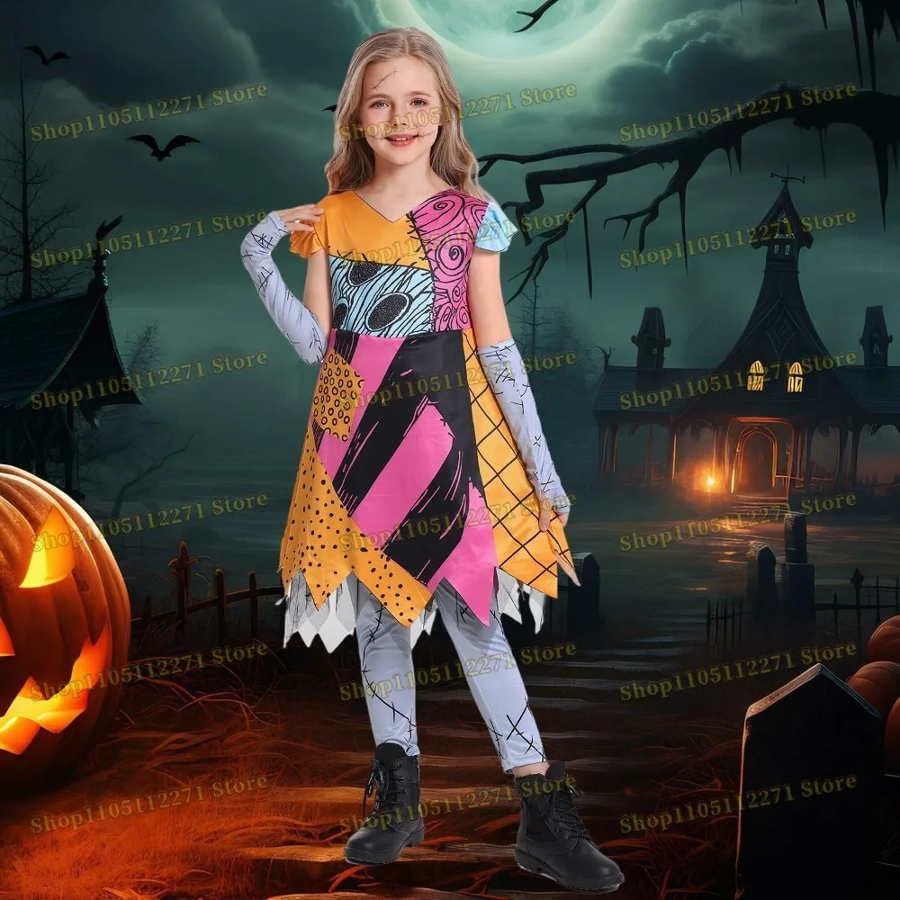 Strój Cosplay dla Dziewczynek Krzyżowy Sen na Boże Narodzenie, Kostium Księżniczki dla Dzieci i Niemowląt na Halloween z Czerwoną Peruką, Naklejkami Tatuażami