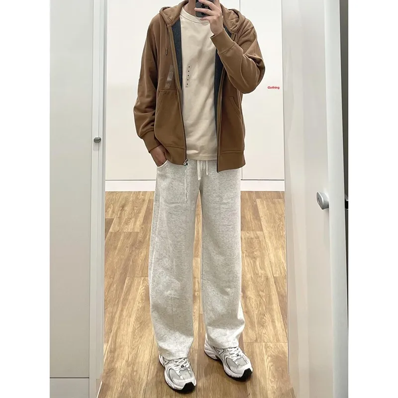 

Светло-серые прямые спортивные брюки для мужчин, осенние, в стиле Cleanfit, свободного кроя, в американском ретро-стиле, повседневные брюки High Street