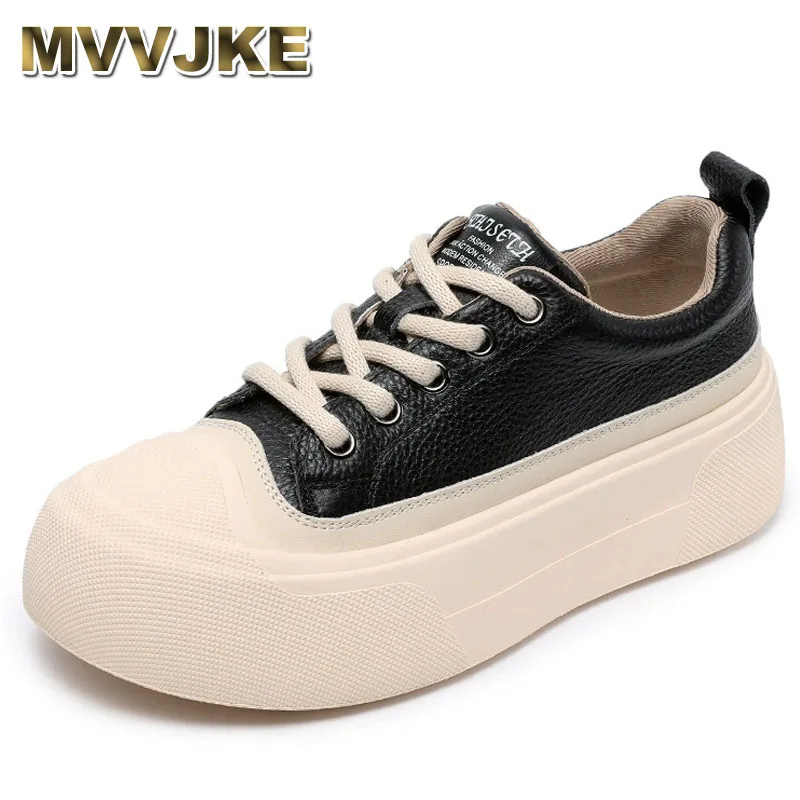 

Women Casual Sneakers Spring College Style Genuine Leather Flat Platform Shoes Comfort Thick Bottom Outside Board Shoes
