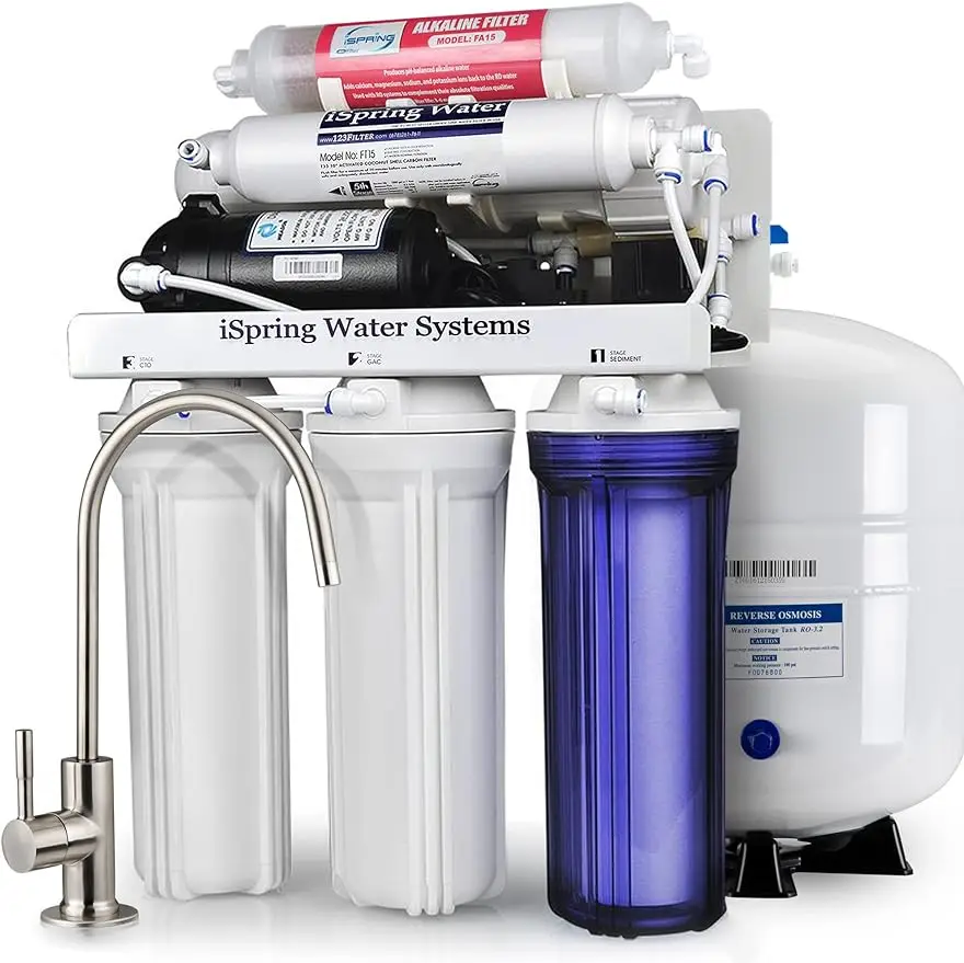 

iSpring RCC7P-AK 6-Stage Reverse Osmosis System Under Sink with Alkaline Water Filter and Pump, pH+, 75 GPD, TDS Reduction, RO D