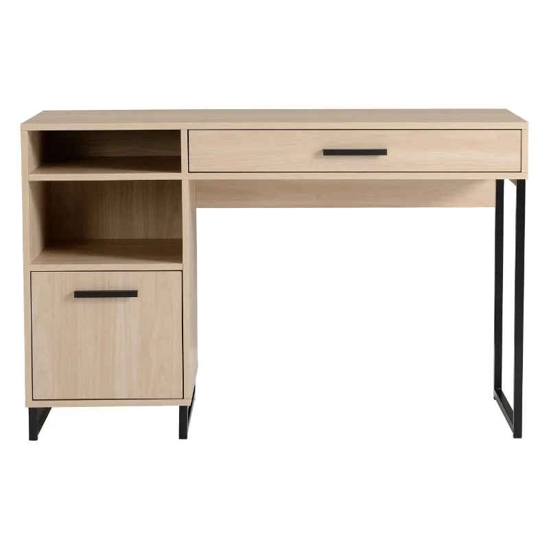 

Wood & Metal Writing Desk with 1 Drawer and 1 Door for Teen Adult,29.92 in, Natural Finish.