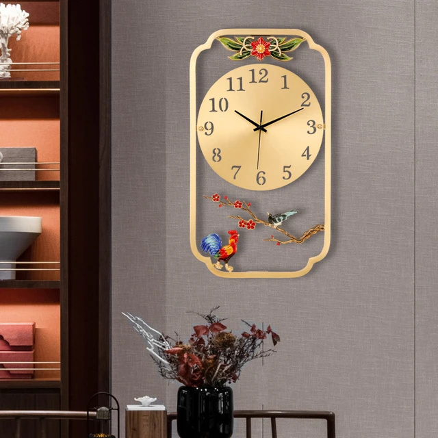 Reloj de pared grande de cobre de estilo chino para el hogar decoracion de lujo para sala de estar relojes colgantes de pared arte de Metal para interiores nuevo