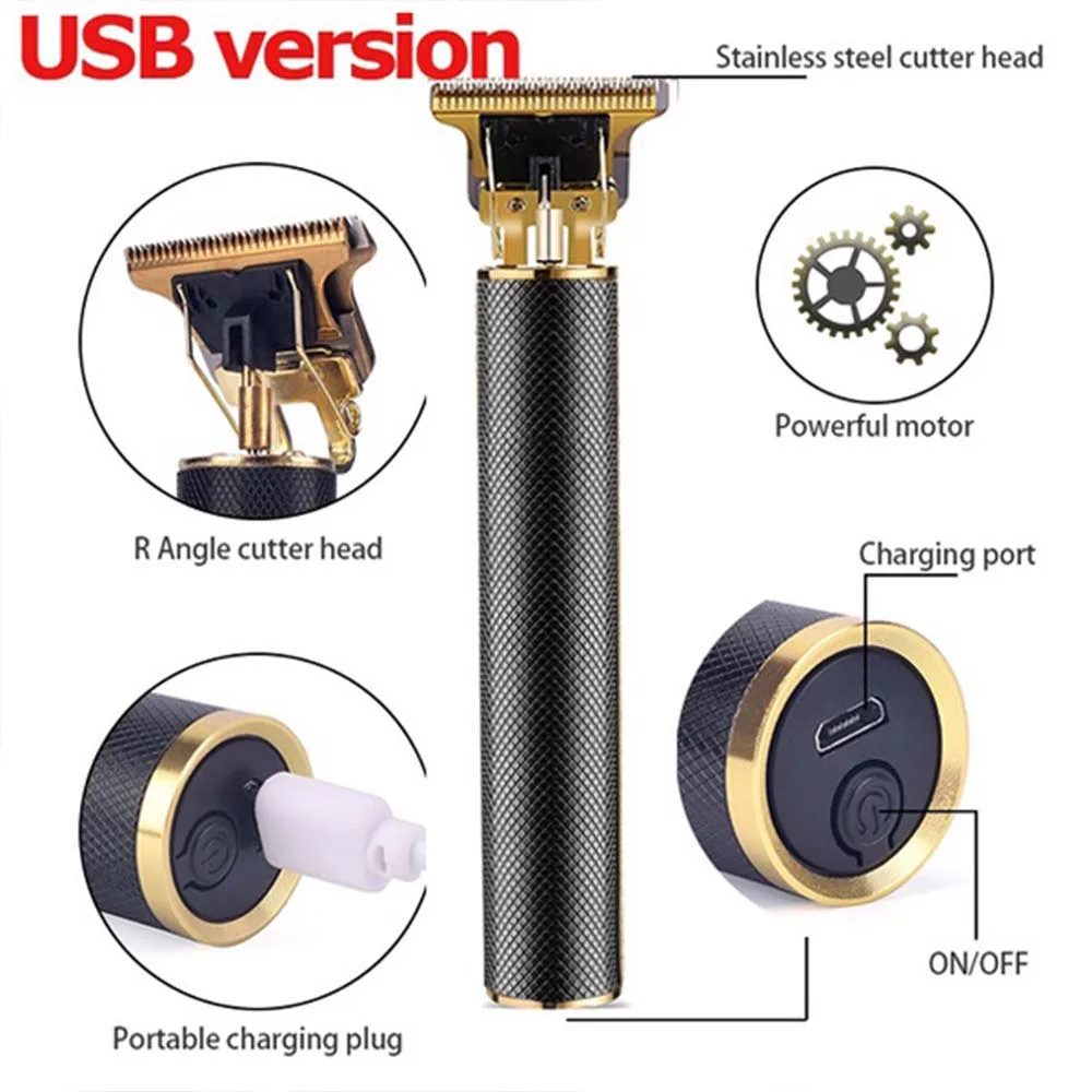 ماكينة قص الشعر الكهربائية الاحترافية القابلة لإعادة الشحن عبر USB ماكينة تشذيب الشعر واللحية 0 مللي متر ماكينة قص الشعر للرجال