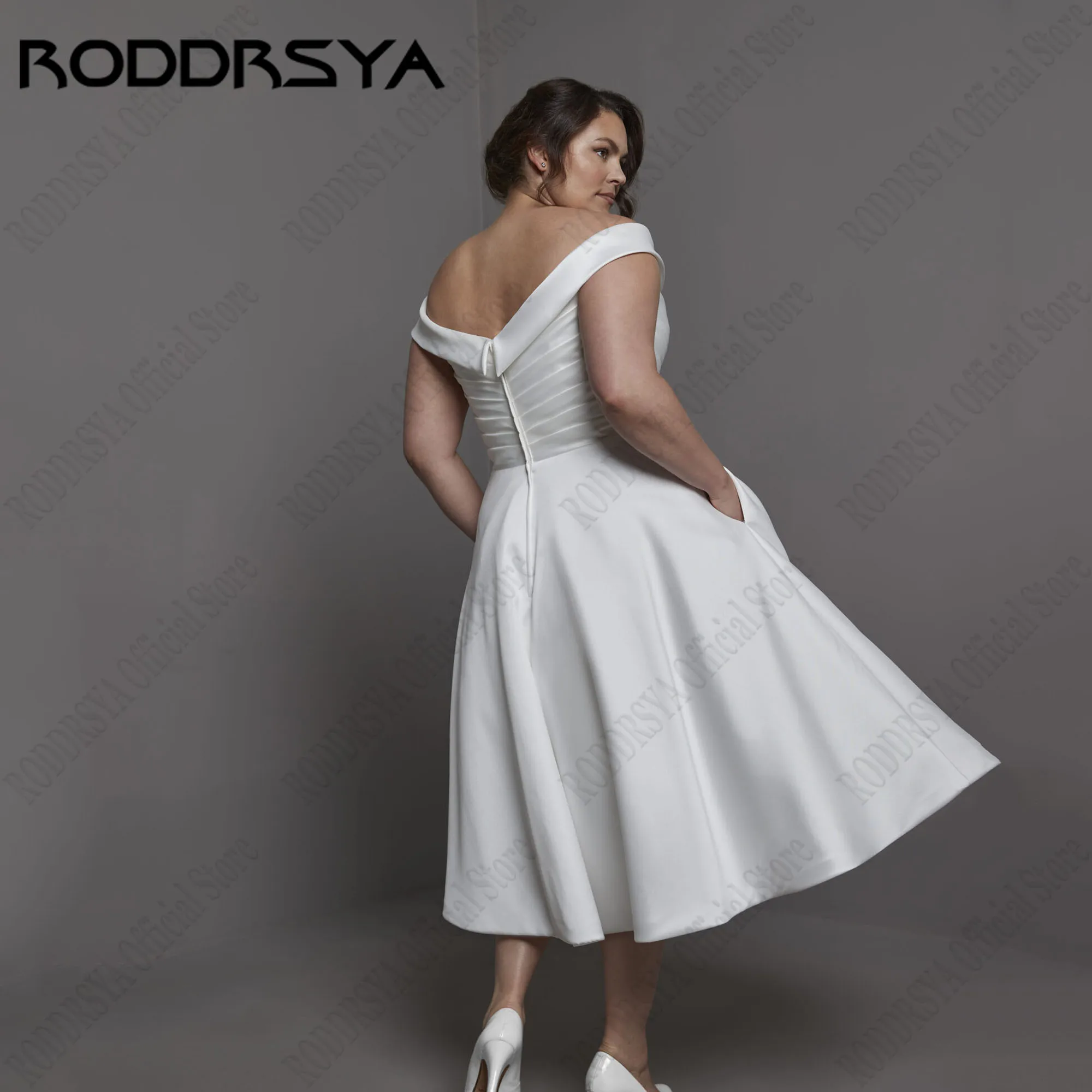 RODDRSYA Cetim Vestidos De Casamento A Linha 2024 Fora Do Ombro Lace Up V-Neck Simples Cetim A linha de vestidos de casamento 2024 Off Shoulder Lace