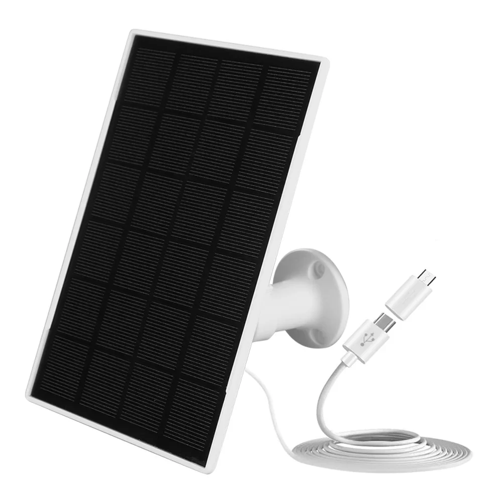 5V 10W Solar Panel Charger with USB-C Port &Micro USB 4000mAh 360°Adjustable Mounting 9.8Ft Charging Cable for Security Camera