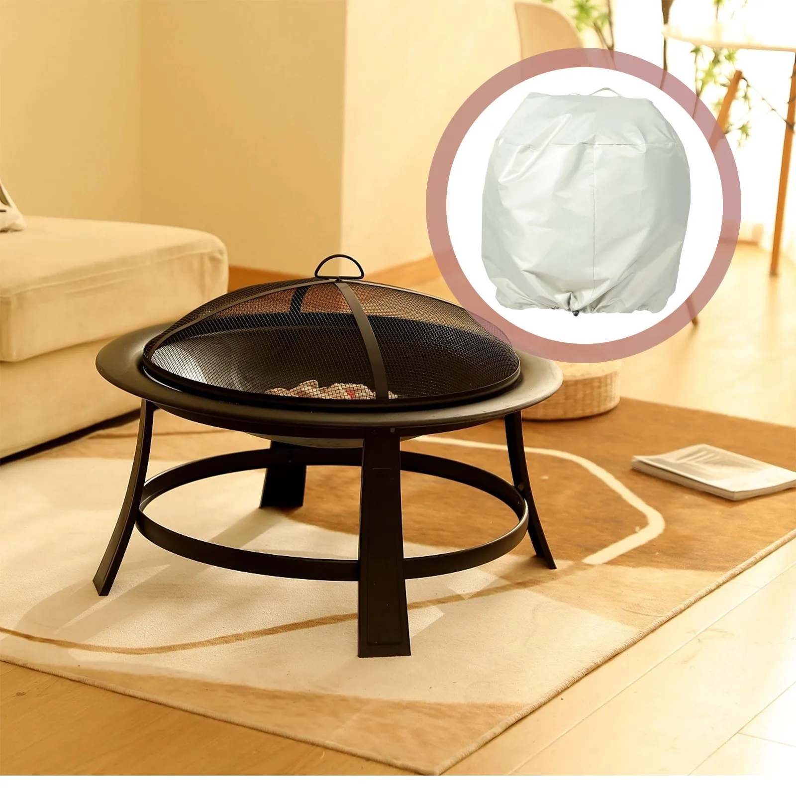 Bbq Grill Cover Drawstring 210D Oxford Cloth Waterproof Outdoor Heat Dissipation Protective Cover Garden Gas Bbq Grill Protector