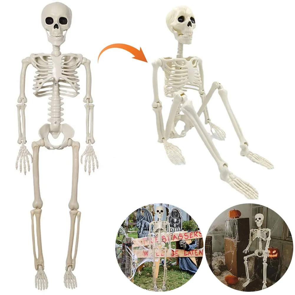 90/40CM Skeleton Halloween Decor Halloween Skeleton with Movable Joint Skeleton for Halloween Haunted House Accessories