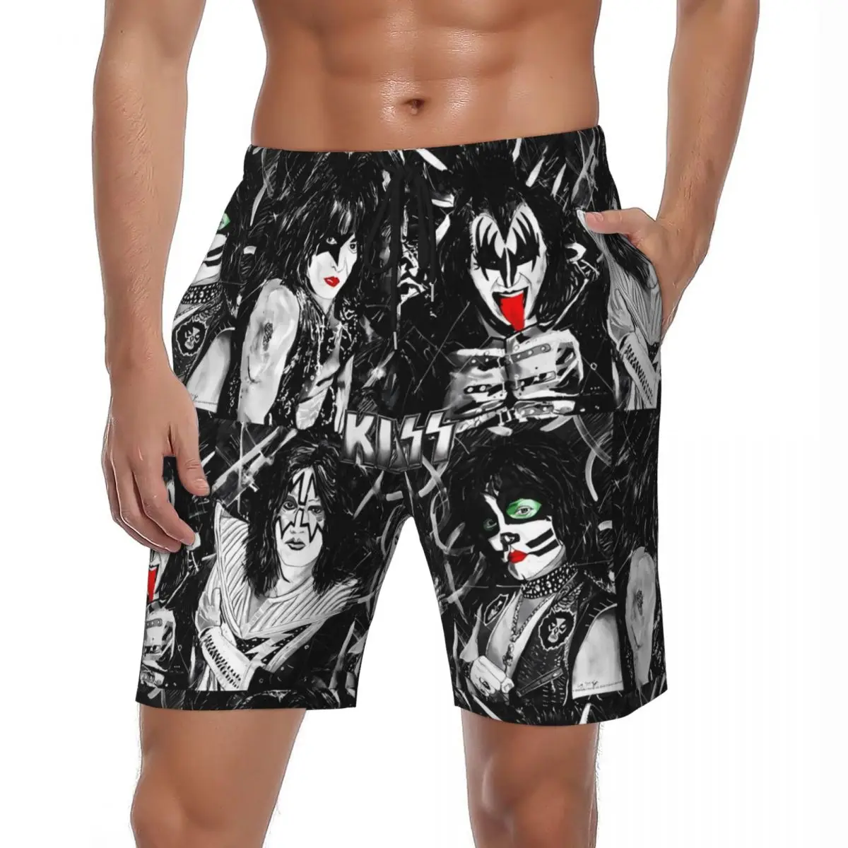 

Bathing Suit Kiss Band Board Shorts Summer Rock Band Hawaii Board Short Pants Males Pattern Sportswear Fast Dry Swim Trunks