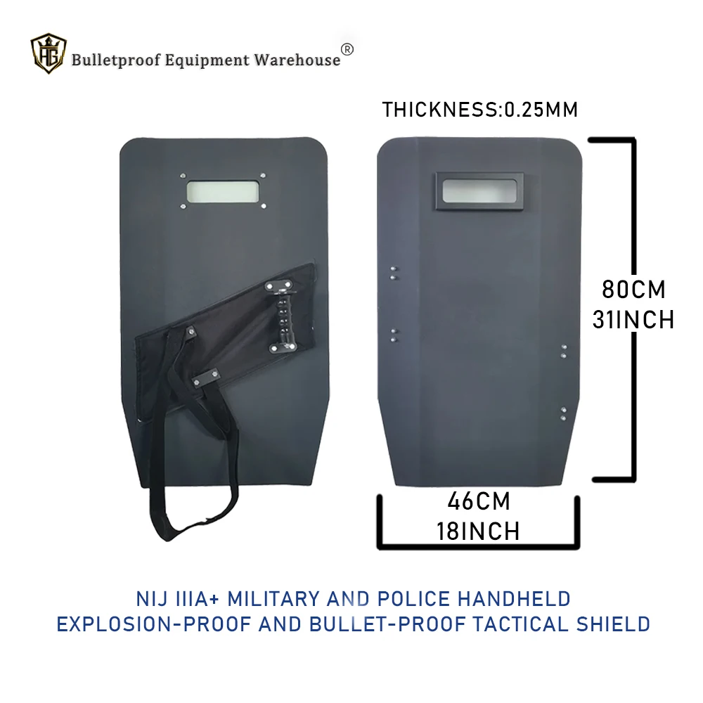 Ultra-Light Steel Shield 46X80CM Large Area With Viewport Explosion-Proof Bulletproof Handheld Law Enforcement Tactical Shield