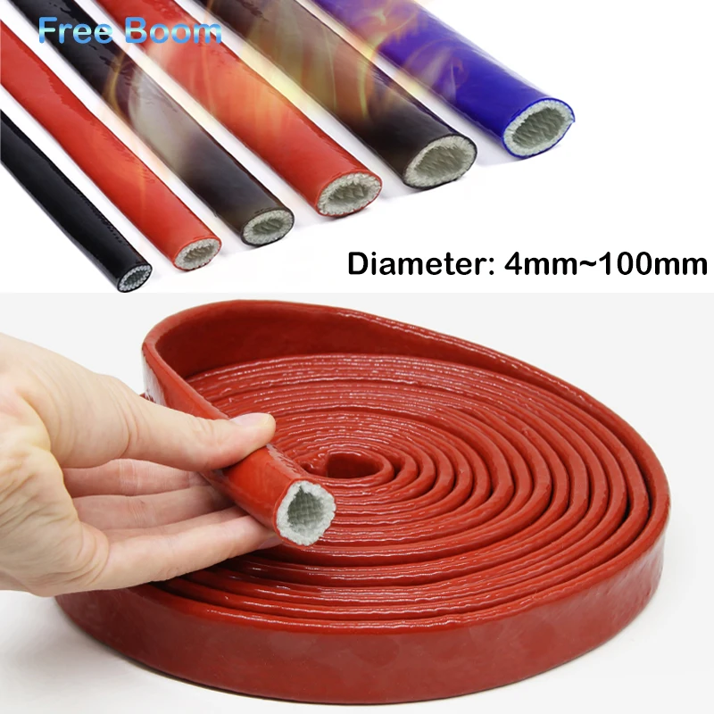 

1M Silicone Fiberglass Tube Coated Glass Fiber Braided Fireproof Sleeve Fire Retardant Case 300℃ High Temperature Cable Sleeve