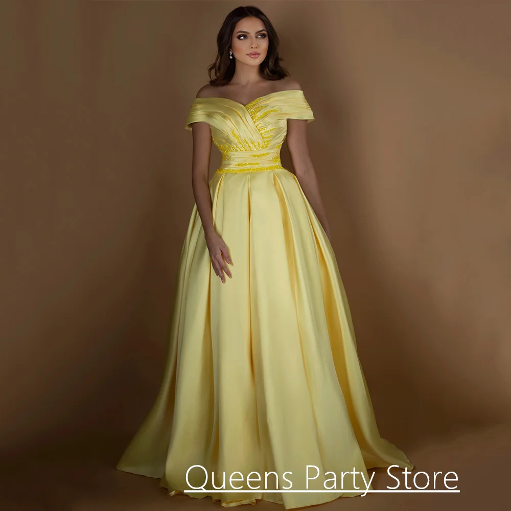 

Customized Evening Dress Saudi Party Gown Elegant Off Shoulder Pleat Beading Sequined A Line Prom Dresses Long Floor Length