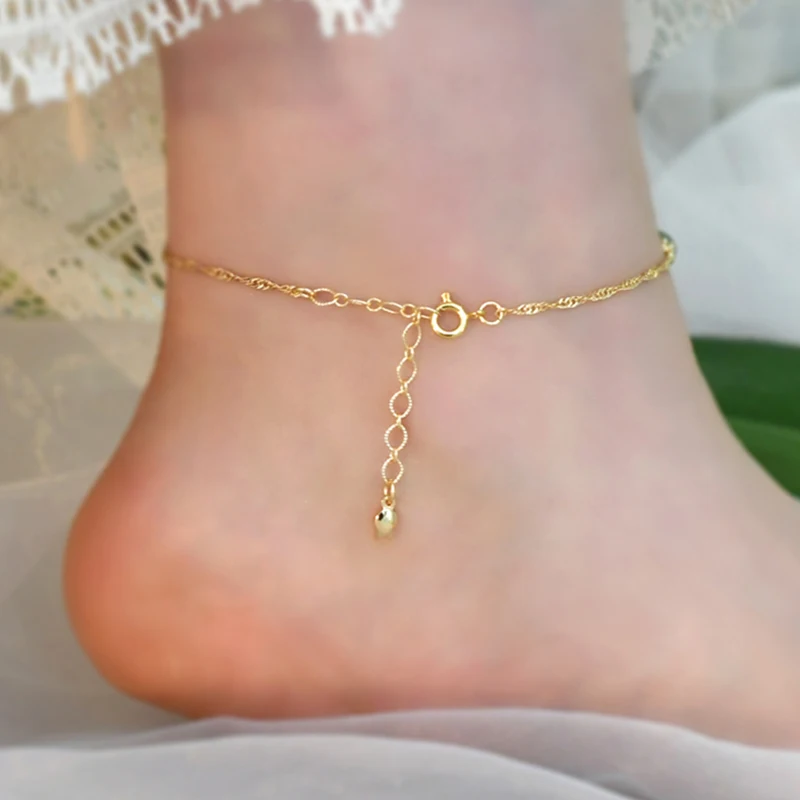 Mosan 14K Plated Gold  Natural Hetian Jade Anklet Adjustable for Women New Fashion Jewelry